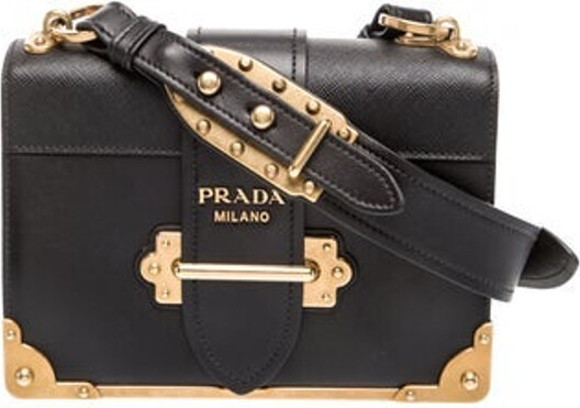 Prada Crossbody Bag From the 2016 Collection Nero City Calf Leather Saffiano Leather Gold-Tone Hardware Single Adjustable Shoulder Strap Studded Accents Leather Lining & Dual Interior Pockets Flap & Pull-Through Closures at Front Unfortunately, due to restrictions, this item may not be eligible for shipping in all areas.