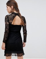 Thumbnail for your product : Frock and Frill high neck long sleeve lace dress with velvet piping
