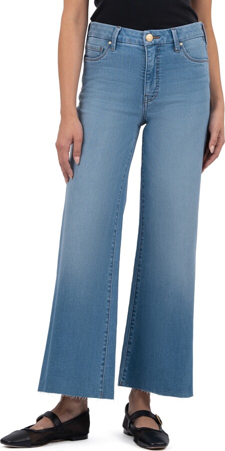 KUT from the Kloth Meg Fab Ab High Waist Raw Hem Ankle Wide Leg Jeans