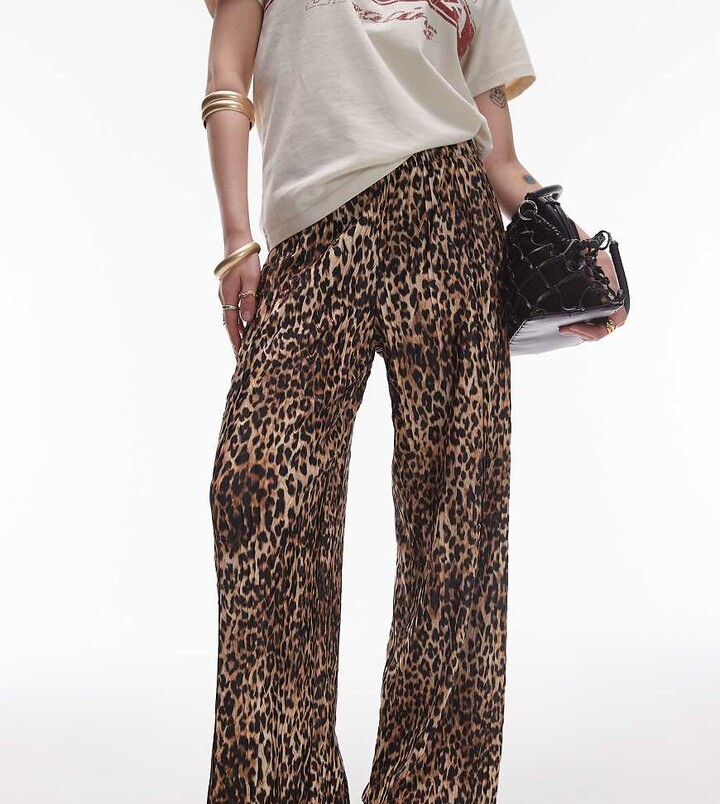Topshop Petite leopard print plisse trouser in multi ShopStyle