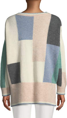 Colorblock Brushed Cashmere Crewneck Pullover Sweater