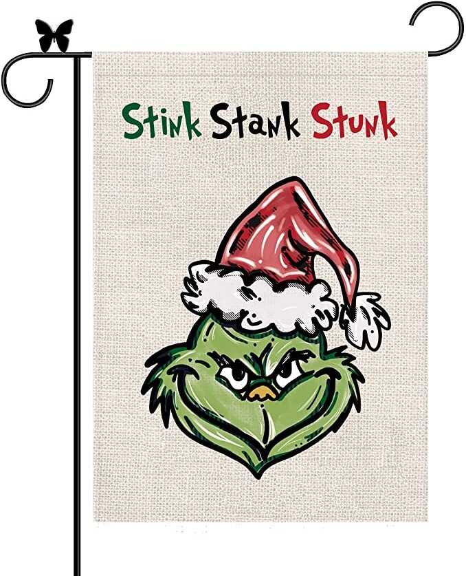 Christmas Garden Flag Grinchmas Flags Vertical Double Sided Burlap 12.5 x 18 Inch Merry Christmas Stink Stank Stunk Home Outdoor Yard Decoration