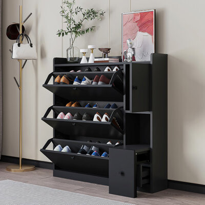 Black Manufactured Wood Shoe Storage Bench