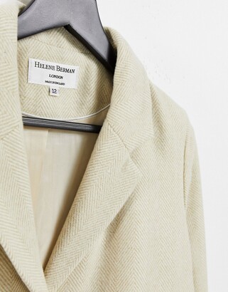Helene Berman herringbone weave college coat in beige