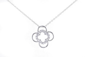 Silikids Sterling Silver Rhodium Plated Flower Cubic Zirconia Pendant 46cm Chain