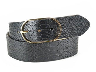 Neiman Marcus Snakeskin-Embossed Faux-Leather Trouser Belt, Black