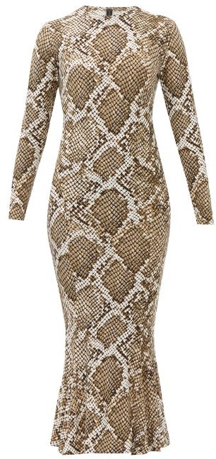 lucy print fluted midi dress