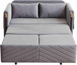 Modern Velvet Sofa with Pillows and Side Pockets