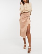 Thumbnail for your product : ASOS DESIGN wrapped scuba midi pencil skirt in tan