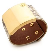 Thumbnail for your product : Tory Burch Wide Metal Plaque Leather Bracelet