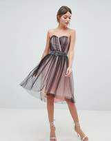 Thumbnail for your product : Little Mistress Mesh Overlay Hi Lo Dress With Embellished Waist
