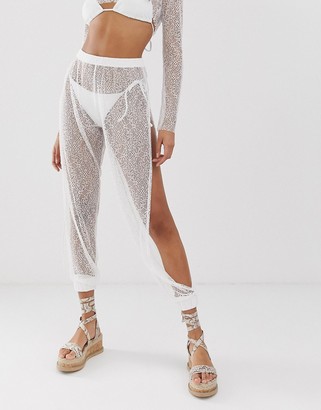ASOS DESIGN DESIGN beach trousers with split sides in webbed jersey lace co-ord