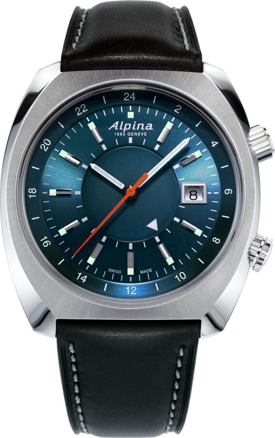 Zales Men's Alpina Startimer Pilot Heritage Strap Watch with Blue Dial
