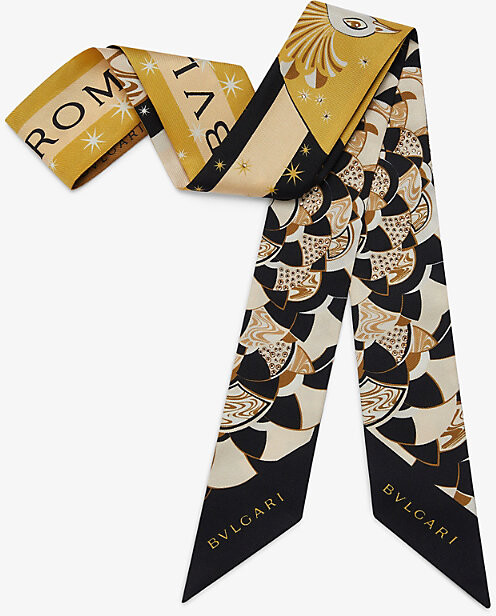 Bvlgari Womens Black Divas' Dream Peacock Lux Crystal-Embellished Silk-Twill Shelley Scarf 1 Size