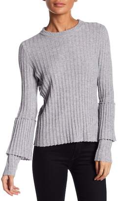 Cullen Mock Neck Long Ruffle Sleeve Cashmere Sweater
