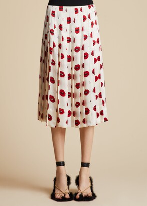 KHAITE The Tudi Skirt in Cream with Red Lip Print