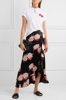 Ganni Wrap-effect Floral-print Satin Maxi Skirt