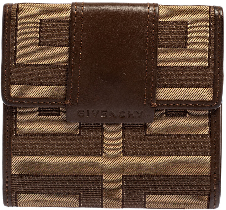 Givenchy Brown Signature Canvas and Leather Trim Compact Wallet - ShopStyle