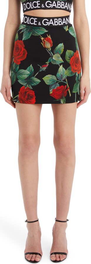 Womens Skirts Dolce & Gabbana Skirts Dolce & Gabbana Rose Print Miniskirt 