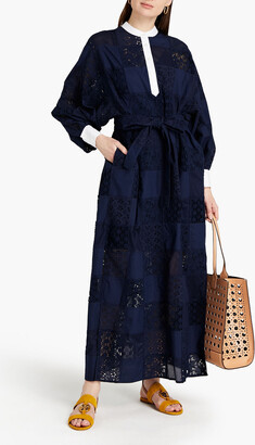 Tory Burch Oversized broderie anglaise, lace and cotton-poplin maxi dress