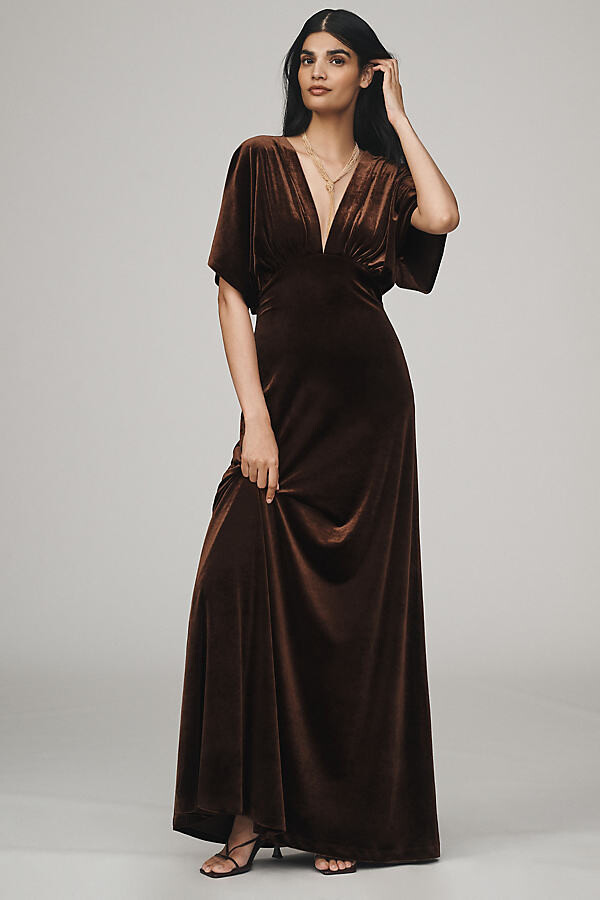 Amelia Deep-V Stretch Velvet Maxi Dress