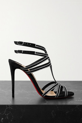 Christian Louboutin Renee Strass 100 Crystal-embellished Suede Sandals - Black