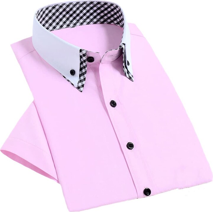 Kiioouu Mens Dress Shirt Non Iron Double Layer Short Sleeve Business