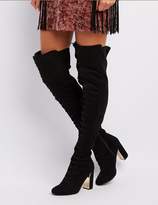 Thumbnail for your product : Charlotte Russe Gold-Trim Lace-Up Over-The-Knee Boots
