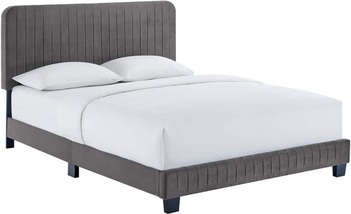 Modway Celine Gray Channel Tufted Performance Velvet Queen Platform Bed