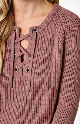 La Hearts Lace-Up Pullover Sweater