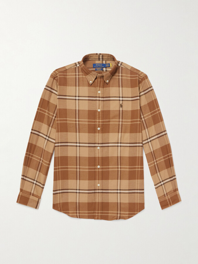 Polo Ralph Lauren Button-Down Collar Logo-Embroidered Checked Cotton-Blend Twill Shirt