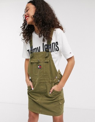 Tommy Jeans dungaree dress in green