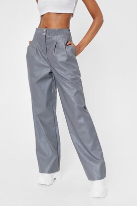 Nasty Gal Womens Faux Leather High Waisted Wide Leg Trousers - Grey - 8