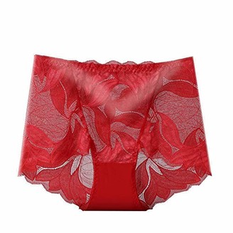 Perambry Women's Underwear Invisible Sexy Lace Panties Ultra Thin Smooth Brief (Red-L)