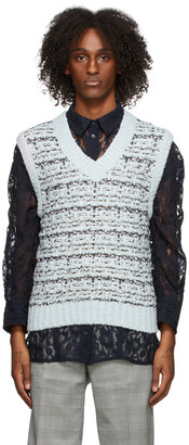 we11done Blue & Black Tweed Knit Vest