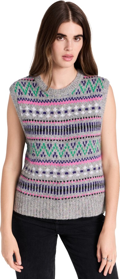 Autumn Cashmere Multi Color Chunky Fair Isle Cashmere Vest