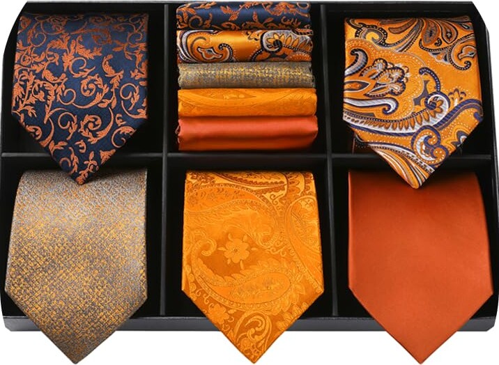 DiBanGu Herren Krawatten-Set Aus Seide - Mit Einstecktuch, Manschettenknöpfen & Krawattenklammer Im Geschenkset