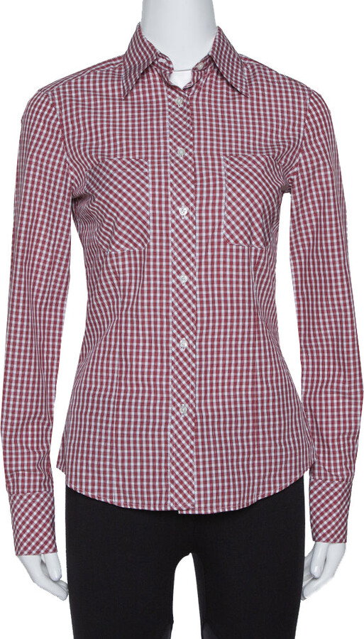 CH Carolina Herrera Red Checked Cotton Long Sleeve Shirt