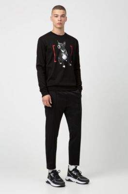 HUGO Crew-neck sweatshirt in interlock cotton with photographic print