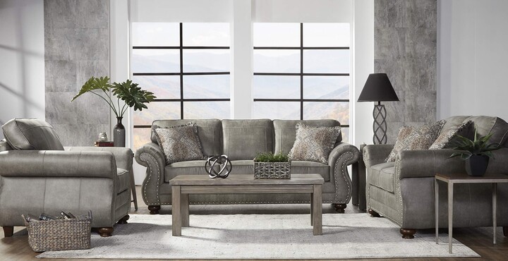 Roundhill Furniture Leinster Faux Leather Upholstered Nailhead 3-Piece Livingroom Set