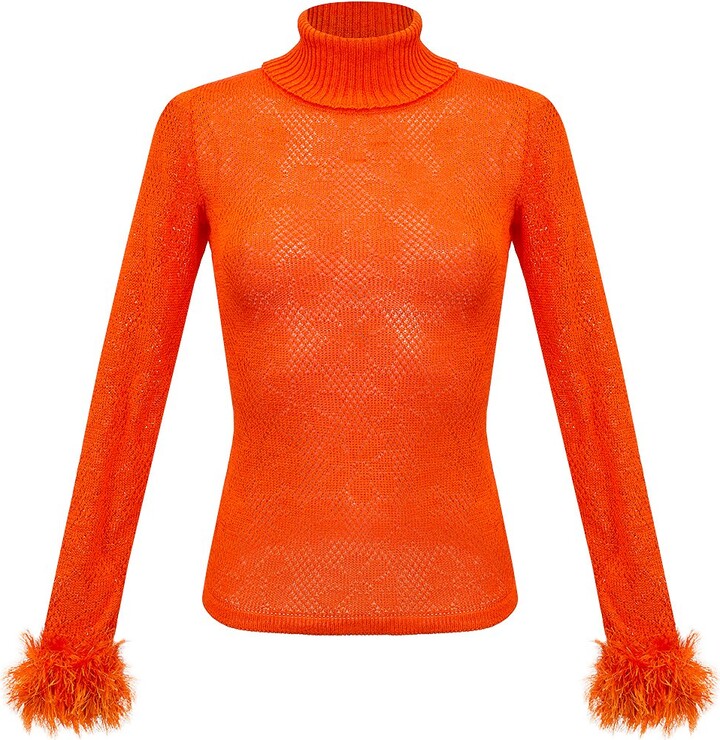 ANDREEVA Orange Knit Turtleneck With Handmade Knit Details
