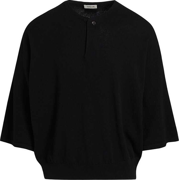 Fear Of God Men's Fine Knit Wool Henley T-Shirt - Black - Size Small