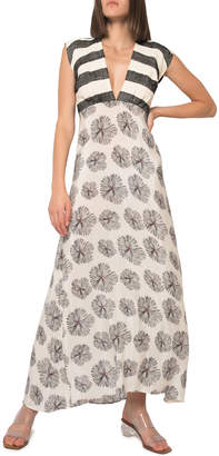 Jaline Charmie Mixed Print Cap-Sleeve Maxi Dress