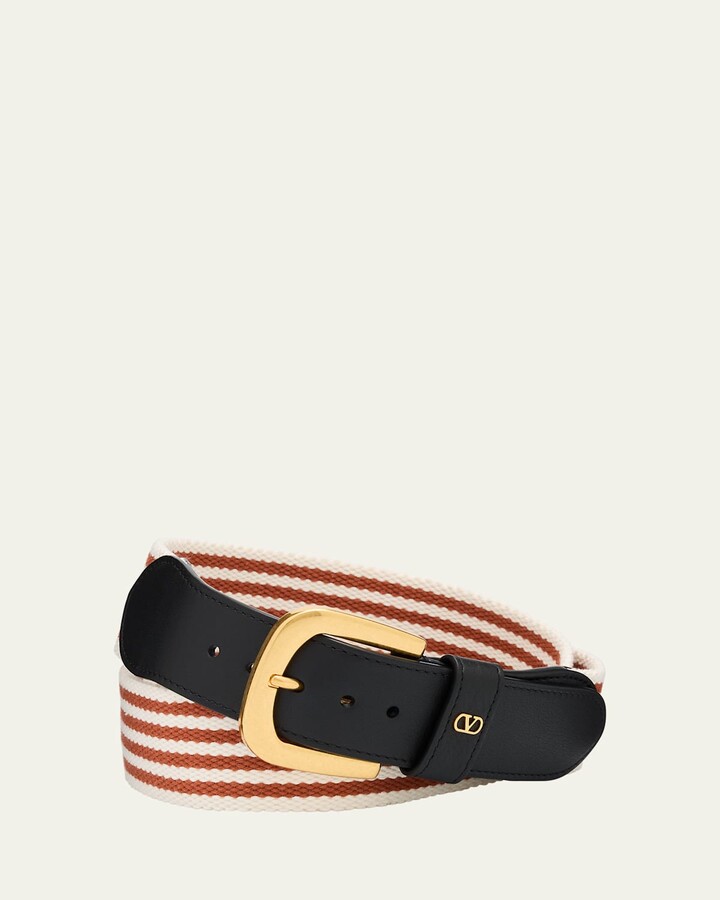 Men's Nano Stripe Cotton and Leather Belt