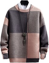 Thumbnail for your product : Bervoco Men Harajuku Plaid Sweater Thick Warm Turtleneck Pullover Male Christmas Jumper Pink