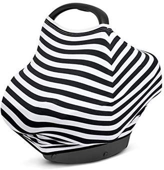 MyM Stretchy Multi-use Baby Car Seat Canopy, Nursing Cover, Shopping Cart Cover 4-in-1 Unisex (Black And White)