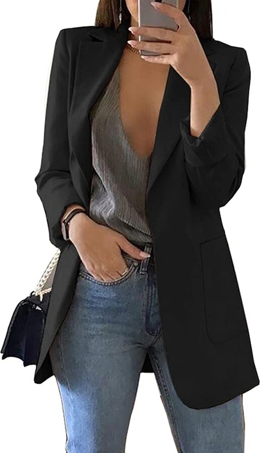 Trieksull Women's Casual Long Sleeve Blazer Jacket Plus Size Solid Color Work Blazer