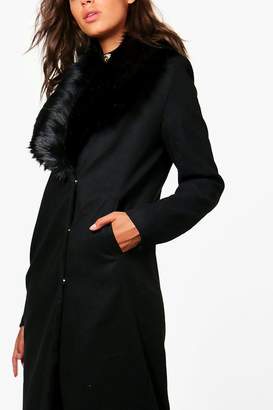 boohoo Tall Faux Fur Trim Wool Look Coat