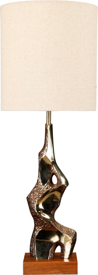 Laurel Lamp Company Brutalist Cast Brass And Walnut Table Lamp By Laurel, Usa, 1970s
