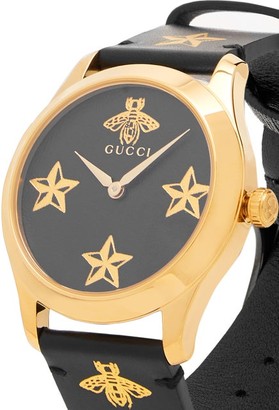 Gucci G-timeless Bee And Star-print Leather Watch - Black Multi